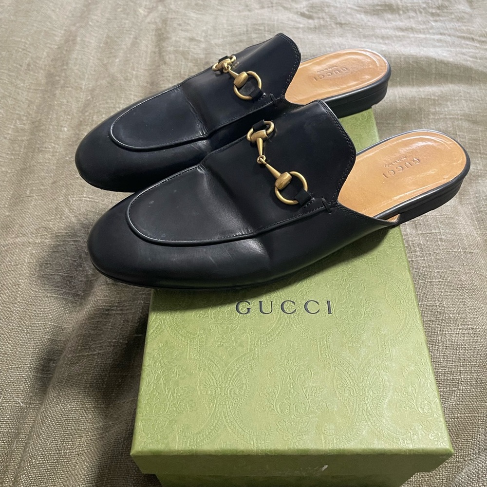 Gucci Princetown Leather Slipper Mules Black size 40